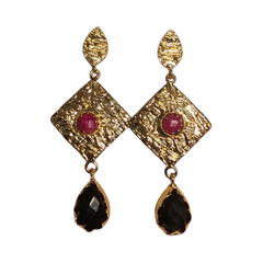 Earring: Byzantine Drops, Ruby & Black