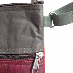 Leather Phone Bag Grey/Maroon/Red