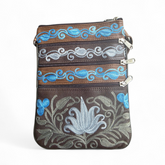 The 5-Pocket Floral Crossbody Bag, Brown/Blue/Grey