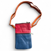 Leather Phone Bag Blue/Red/Brown