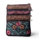 The 5-Pocket Floral Crossbody Bag, Brown/Pink/Green