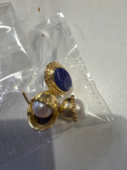 Earring Oval drop pearl Lapis small