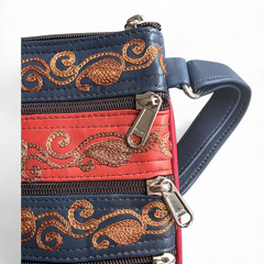 The 5-Pocket Floral Crossbody Bag, Red/Blue