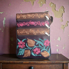 The 5-Pocket Floral Crossbody Bag, Brown/Pink/Green