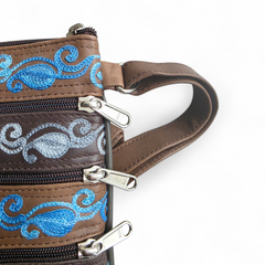 The 5-Pocket Floral Crossbody Bag, Brown/Blue/Grey