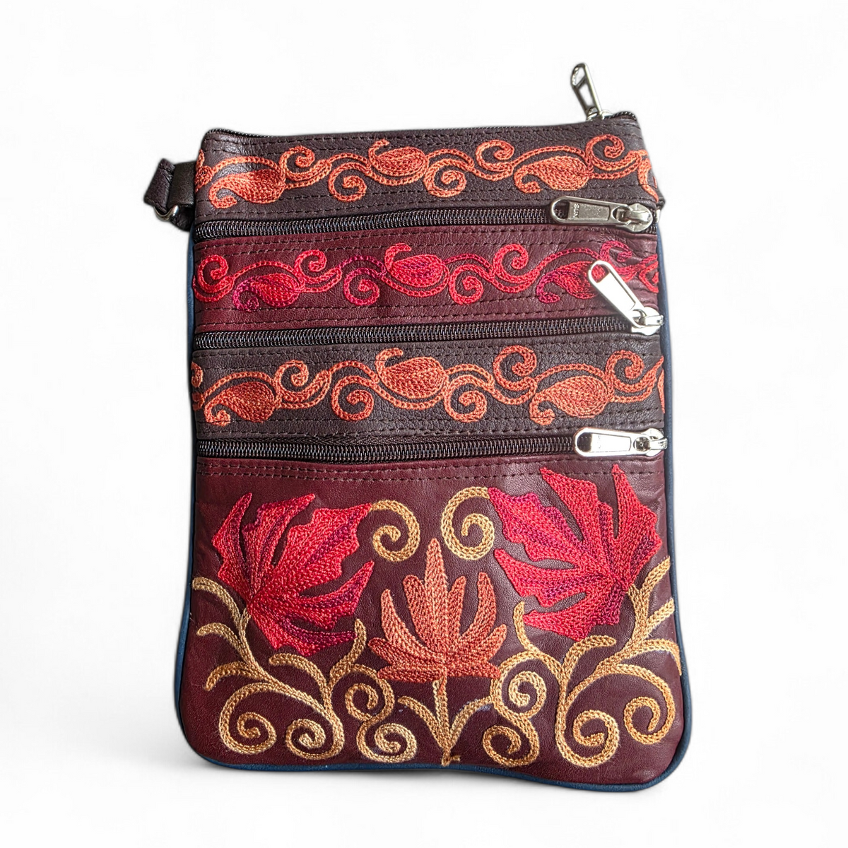 The 5-Pocket Floral Crossbody Bag, Red/Brown
