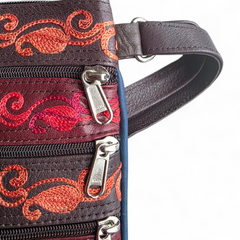 The 5-Pocket Floral Crossbody Bag, Red/Brown