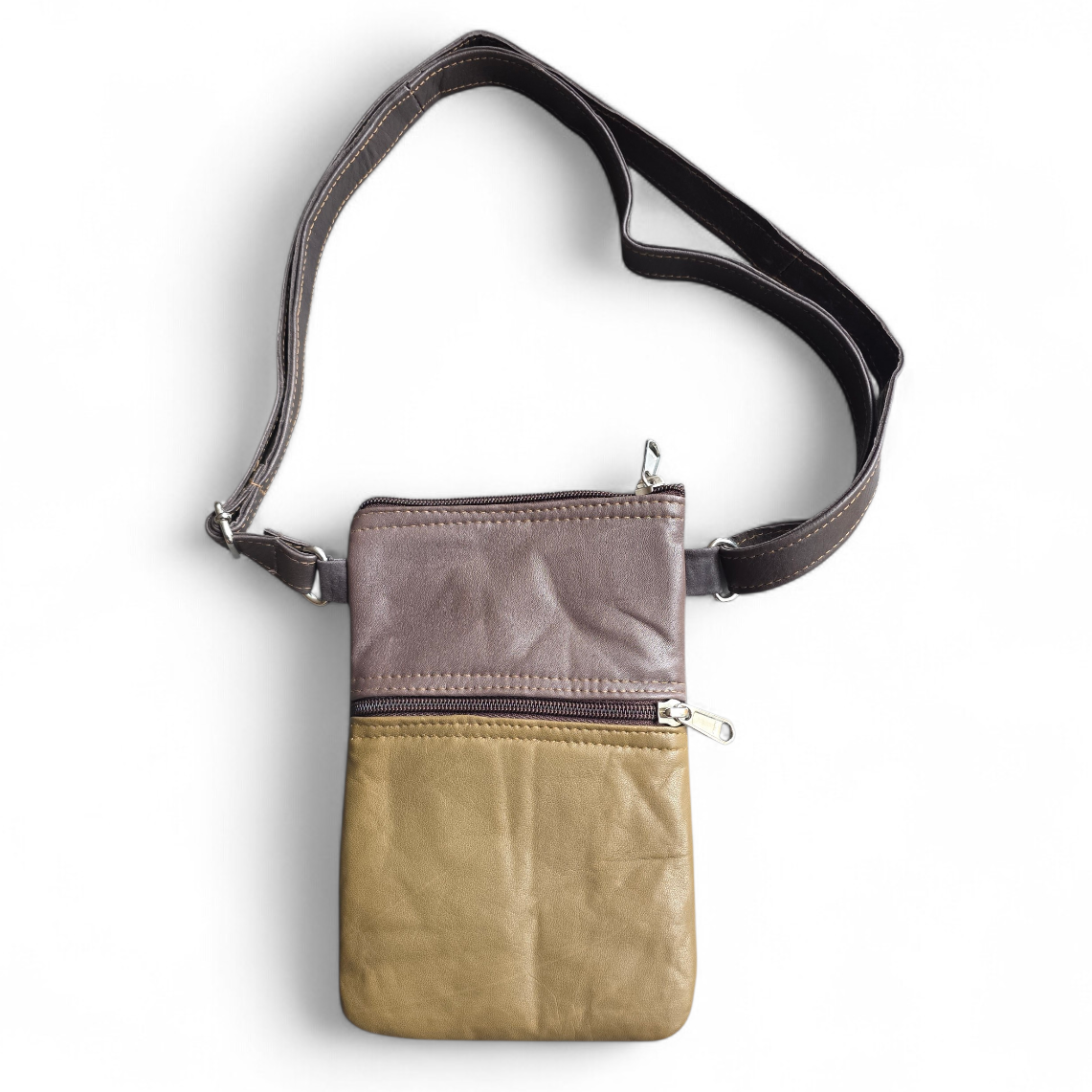 Leather Phone Bag Grey/Ochre/Grey