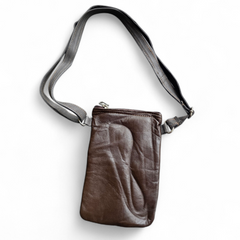 Leather Mobile Bag Maroon/Grey/Grey