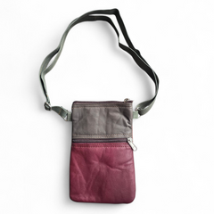 Leather Phone Bag Grey/Maroon/Red