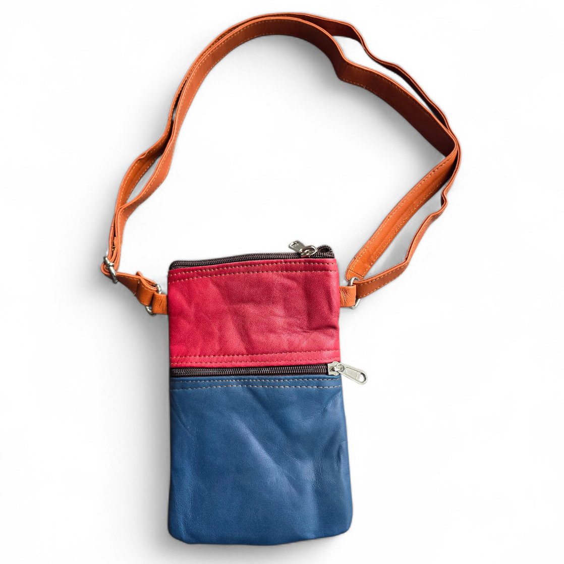 Leather Phone Bag Blue/Red/Brown