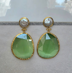 Earring Twin Glow- Light Green, Pearl