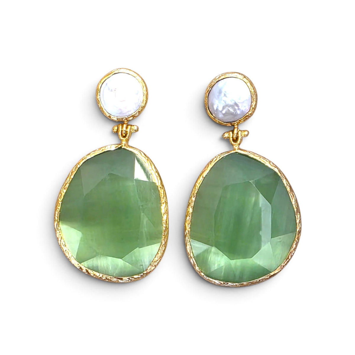 Earring Twin Glow- Light Green, Pearl
