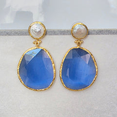 Earring Twin Glow-Light Blue Pearl