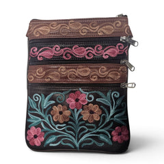 The 5-Pocket Floral Crossbody Bag, Brown/Pink/Green