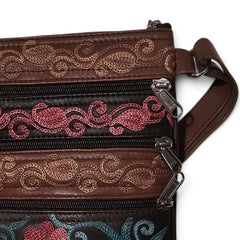 The 5-Pocket Floral Crossbody Bag, Brown/Pink/Green