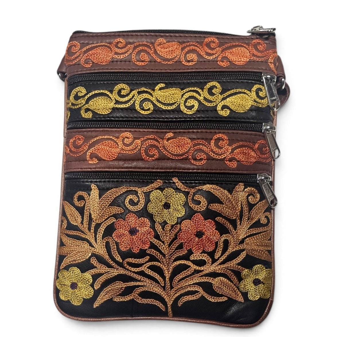The 5-Pocket Floral Crossbody Bag, Brown/Orange/Yellow