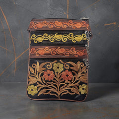 The 5-Pocket Floral Crossbody Bag, Brown/Orange/Yellow
