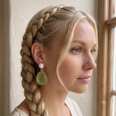 Earring Twin Glow- Light Green, Pearl