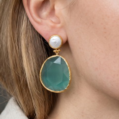 Earring Twin Glow- Turquoise, Pearl